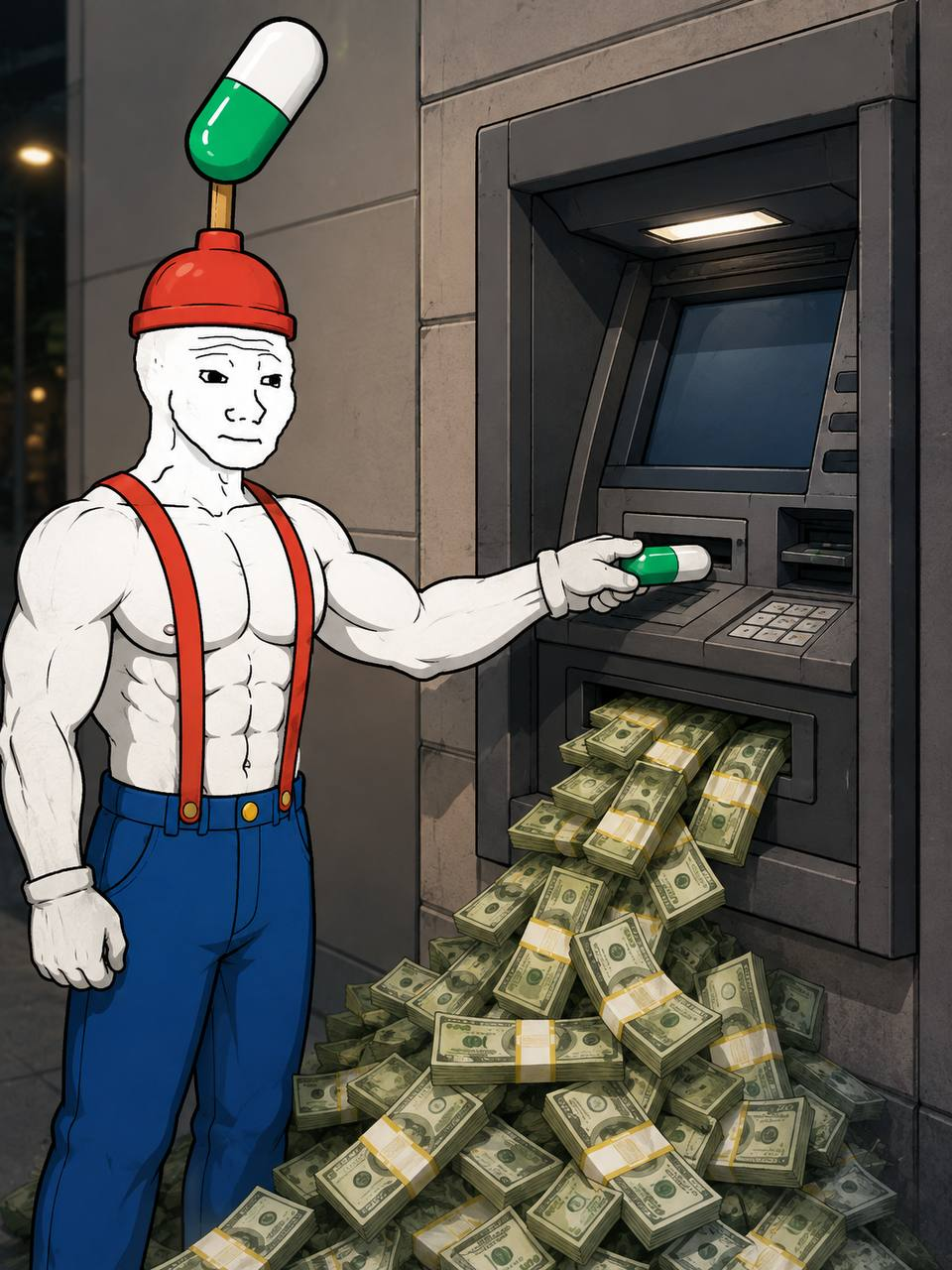 PUMPER withdrawing stacks of cash from an ATM
