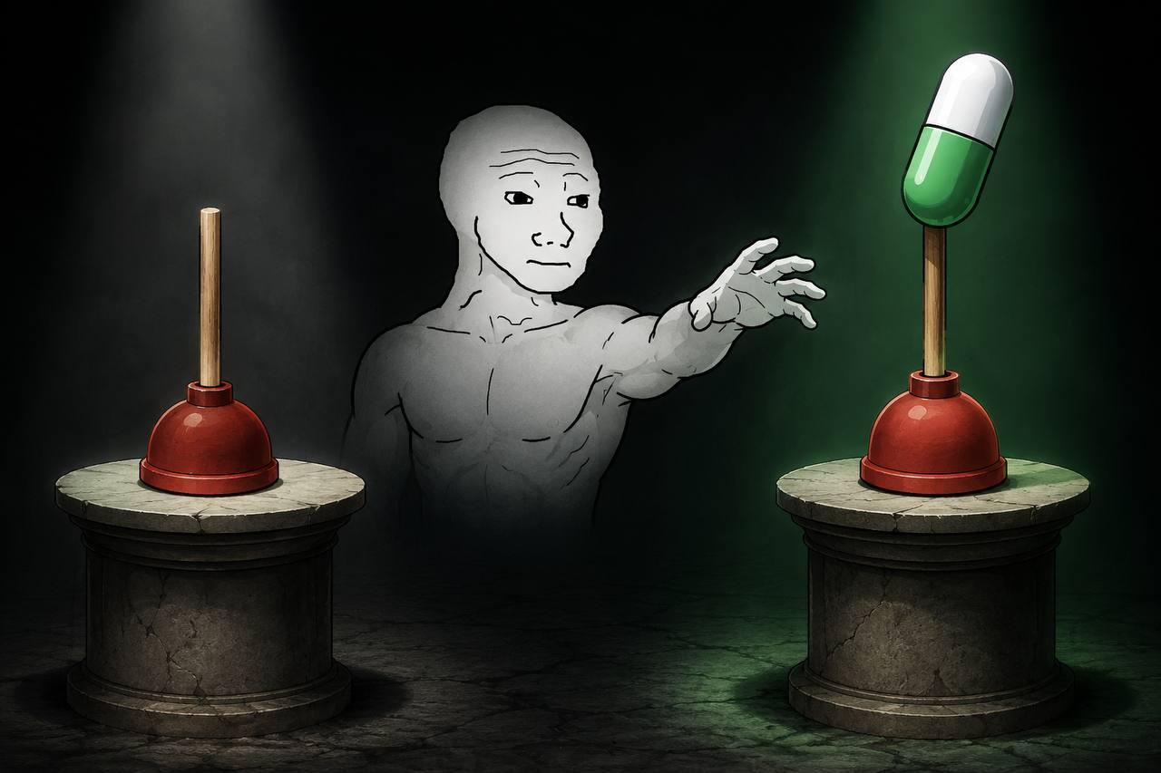 PUMPER reaching for the green pill plunger