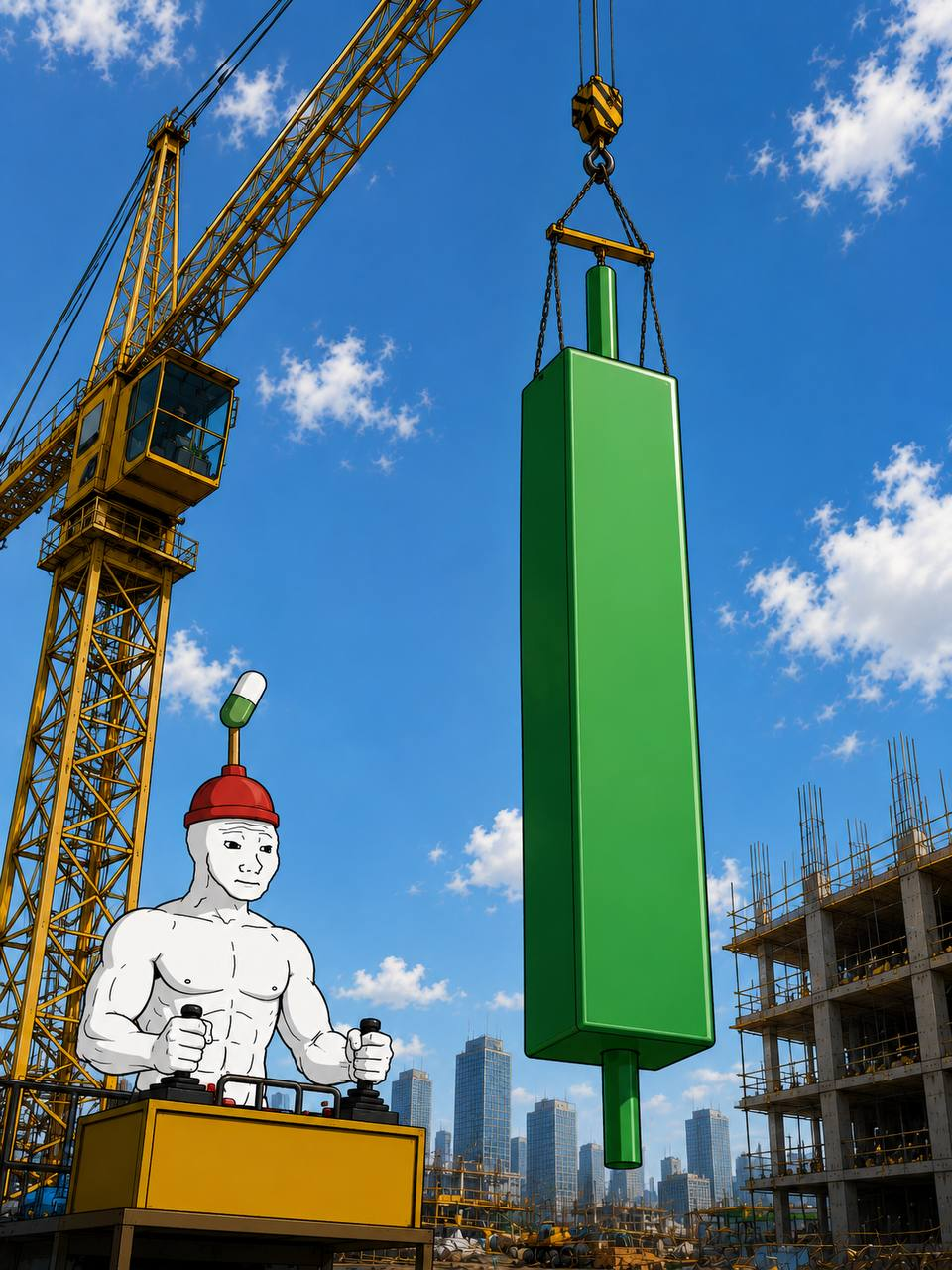 PUMPER operating a crane lifting a giant green candle
